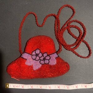 Red Beaded Hat-Shaped Change Purse